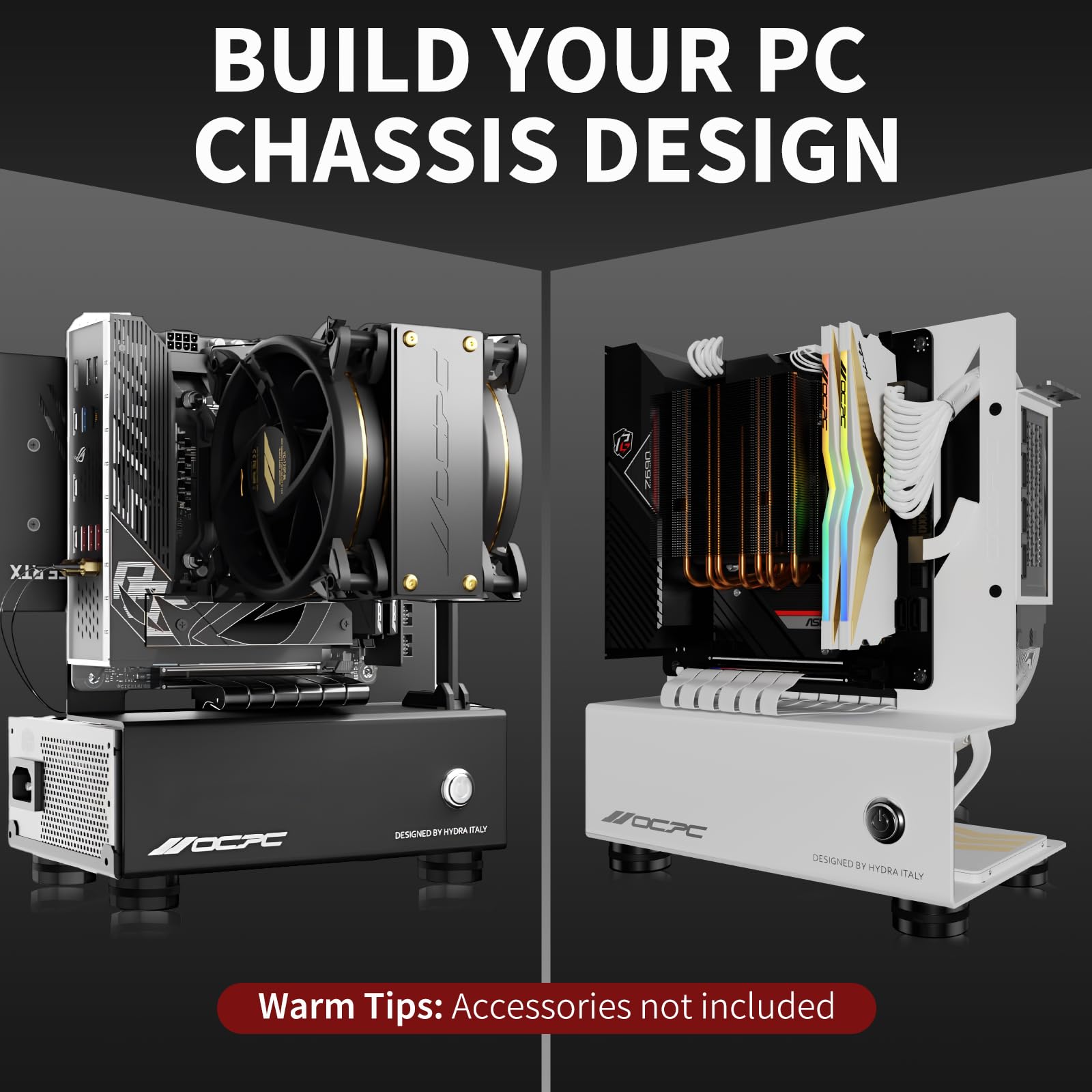 OCPC Hydra Italy Mini-ITX Open Air PC Case (White) – Stainless